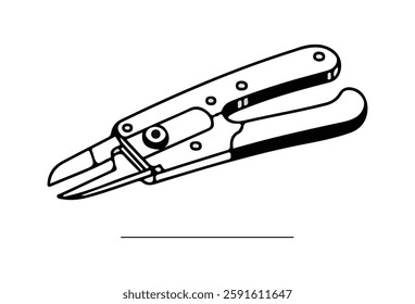 Thread Cutter vectors, Thread snips are essential sewing tools, depicted here as a flat silhouette vector in black and white against a white background. This icon represents a fundamental tool in tail