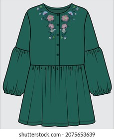 THREAD EMBROIDERY DESIGN VELOUR KNIT DRESS FOR GIRLS IN EDITABLE VECTOR FILE