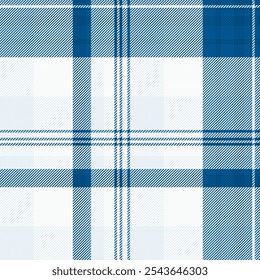 Thread fabric plaid textile, lady texture check background. Guy seamless tartan vector pattern in cyan and white colors palette.