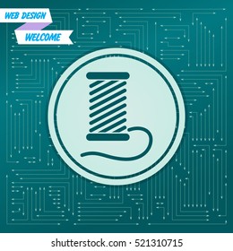 Thread Icon on a green background, with arrows in different directions. It appears on the electronic board. Vector illustration