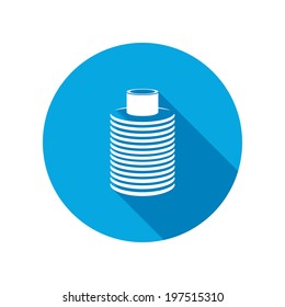 Thread icon. Sewing studio symbol. Round circle flat icon with long shadow. Vector
