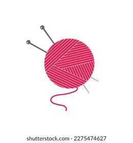 Thread with knitting needles on a white background. Ball of yarn with knitting needles. Vector isolated illustration.