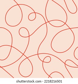 Thread line seamless pattern. Curvy intersections of ropes in organic smooth print. Abstract squiggly modern background with continuous lines.
