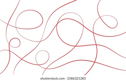 Thread line seamless pattern. Curvy intersections of ropes in organic smooth print. Abstract squiggly modern background with continuous lines. Vector Illustration .