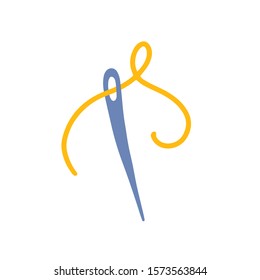 Thread and needle doodle. Cute hand drawn illustration. Craft sewing drawn isolated element. Vector clip art, good as icon or logotype