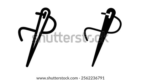 Thread needle Icons pack in outlined and flat versions