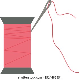 Thread with needle, illustration, vector on white background.