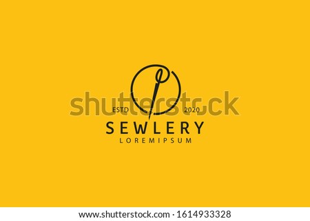 Thread needle line icon. thread needle outline logo vector. emblem design