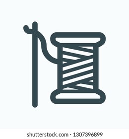 Thread and needle linear icon, spool of thread and needle vector icon