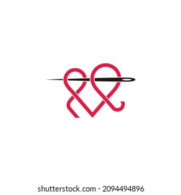 thread needle love fashion design colorful logo vector