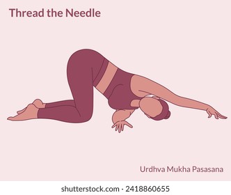 Thread the Needle pose. Young woman practicing Yoga pose. Woman workout fitness, aerobic and exercise