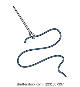 Thread with needle. Sewing and knitting. Hobbies and needlework. Flat illustration