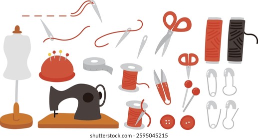 Thread and Needle Sewing Tools Illustration Collection