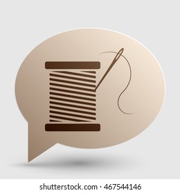 Thread with needle sign illustration. Brown gradient icon on bubble with shadow.