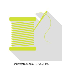 Thread with needle sign illustration. Pear icon with flat style shadow path.