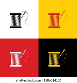 Thread with needle sign illustration. Vector. Icons of german flag on corresponding colors as background.