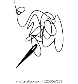 Thread and needle sketch line object isolated on white background. Vector art.