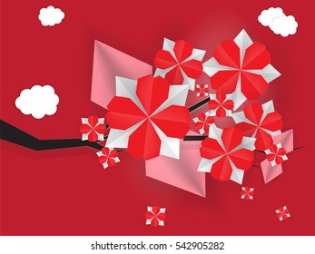 Thread on paper look as red as the Japanese flag, and Japanese culture, symbol, tourism, idea, vector art and illustrations.