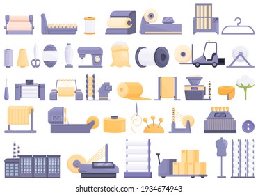 Thread production icons set. Cartoon set of thread production vector icons for web design