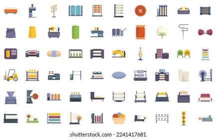 Thread production icons set flat vector. Fashion beauty. Fabric factory isolated