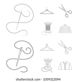 Thread, reel, hanger, needle, scissors.Atelier set collection icons in outline,monochrome style vector symbol stock illustration web.