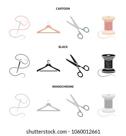 Thread, reel, hanger, needle, scissors.Atelier set collection icons in cartoon,black,monochrome style vector symbol stock illustration web.