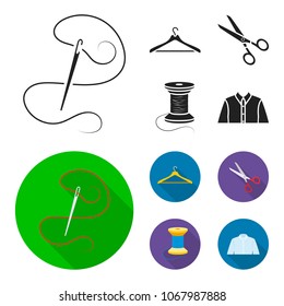 Thread, reel, hanger, needle, scissors.Atelier set collection icons in black, flat style vector symbol stock illustration web.