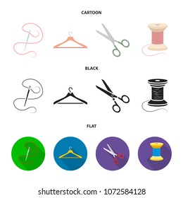 Thread, reel, hanger, needle, scissors.Atelier set collection icons in cartoon,black,flat style vector symbol stock illustration web.