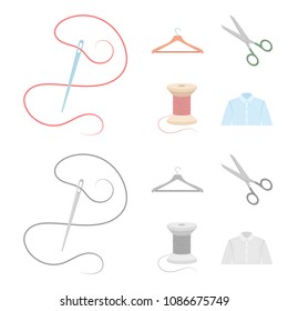 Thread, reel, hanger, needle, scissors.Atelier set collection icons in cartoon, monochrome style vector symbol stock illustration web.
