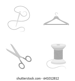 Thread, reel, hanger, needle, scissors.Atelier set collection icons in monochrome style vector symbol stock illustration web.