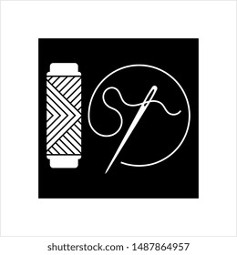 Thread Reel Needle Icon, Sewing Needle Thread Reel Vector Art Illustration