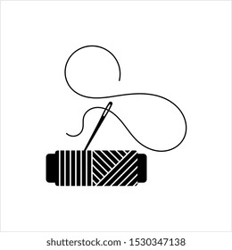Thread Reel Needle Icon, Sewing Needle Thread Reel Vector Art Illustration
