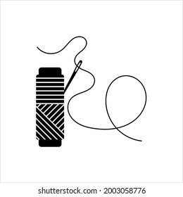 Thread Reel Needle Icon, Sewing Needle Thread Reel Vector Art Illustration