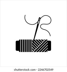 Thread Reel Needle Icon, Sewing Needle Thread Reel Vector Art Illustration