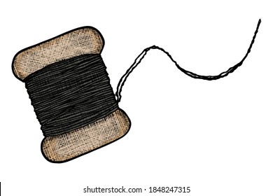 Thread reel sewing tool - hand drawn