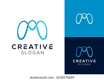 Thread or rope forming letter M logo design for technology