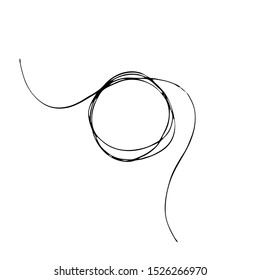 Thread scribble circle frame. Black line abstract scrawl sketch. Vector illustration of chaotic doodle shapes. EPS 10.
