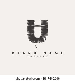 Letras de coser de hilo Letra monograma diseño del logotipo de la letra Alfabeto U