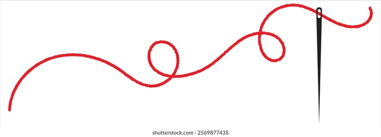 Thread with sewing needles on white background. Modern design icon. Vector illustration.Red and Black Color.