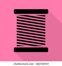 Thread sign illustration. Black icon with flat style shadow path on pink background.