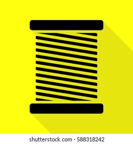 Thread sign illustration. Black icon with flat style shadow path on yellow background.