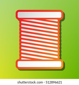 Thread sign illustration. Contrast icon with reddish stroke on green backgound.
