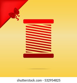 Thread sign illustration. Cristmas design red icon on gold background.