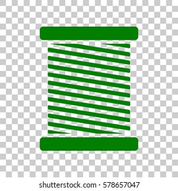 Thread sign illustration. Dark green icon on transparent background.