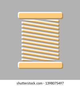 Thread sign illustration. Emboss effect with light orange icon on gray background.