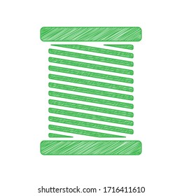 Thread sign illustration. Green scribble Icon with solid contour on white background. Illustration.