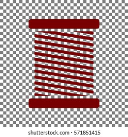 Thread sign illustration. Maroon icon on transparent background.