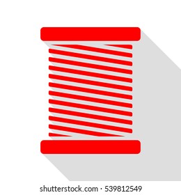 Thread sign illustration. Red icon with flat style shadow path.