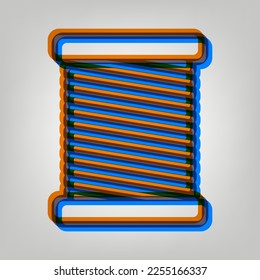 Ilustración del signo de hilo de discusión. Icono marcado en colores naranja, azul y lavanda antigua en fondo gris. Ilustración.
