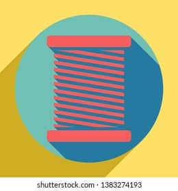 Thread sign illustration. Sunset orange icon with llapis lazuli shadow inside medium aquamarine circle with different goldenrod shadow at royal yellow background.